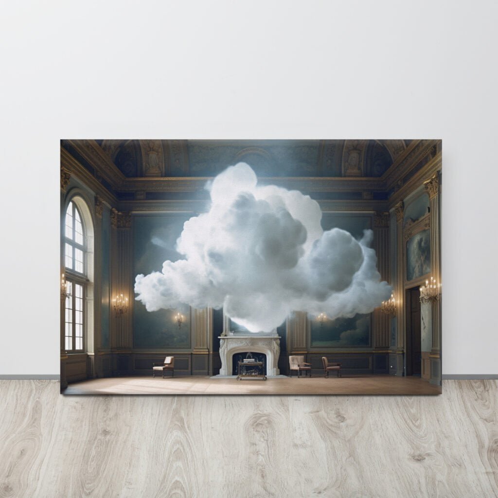 Ethereal Cloudscapes Baroque Room: A Captivating Exploration of Elegance and Mystery. Canvas on floor.