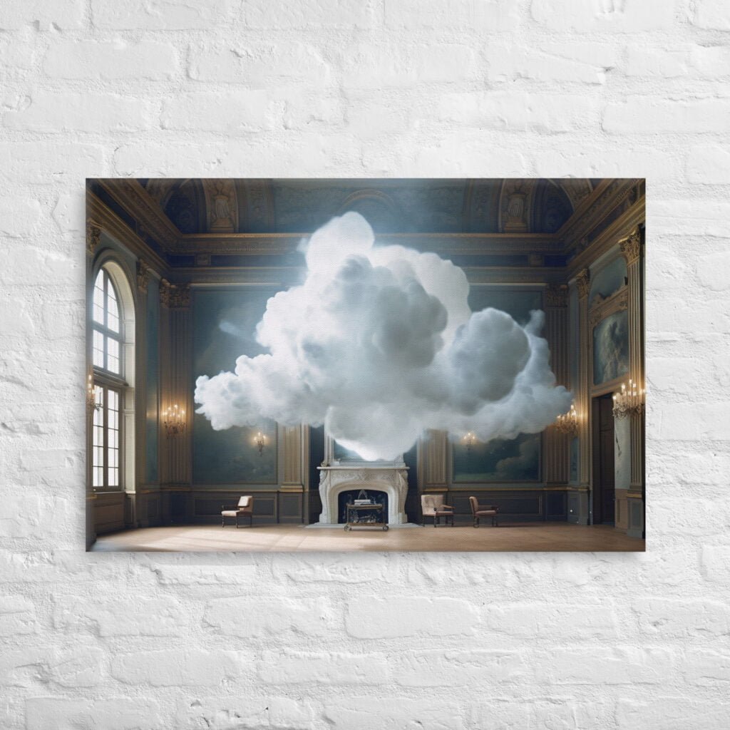 Ethereal Cloudscapes Baroque Room: A Captivating Exploration of Elegance and Mystery. Canvas on wall.