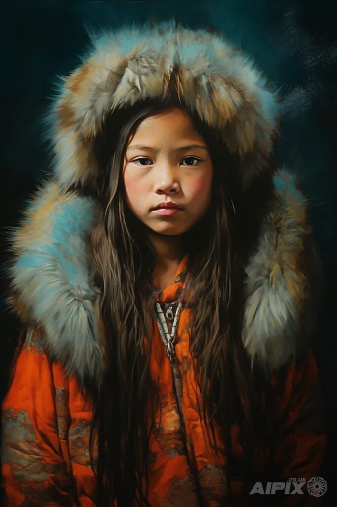 Innocence Unveiled: Digital Oil Painting of an Indigenous Child - Hyperrealistic Art