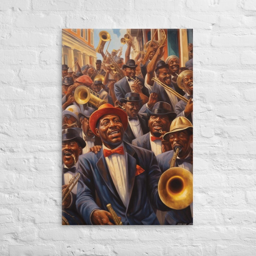 Uplifting Brass Band Art: Rhythmic Melodies - A New Orleans Celebration. Canvas wall.