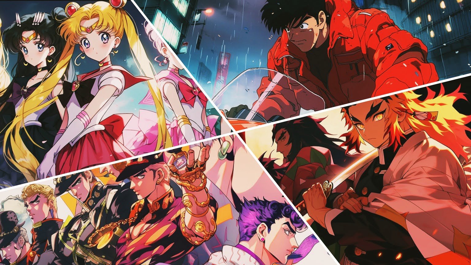 Featured image collage with sailor moon, akira, jojo’s bizarre adventure and demon slayer