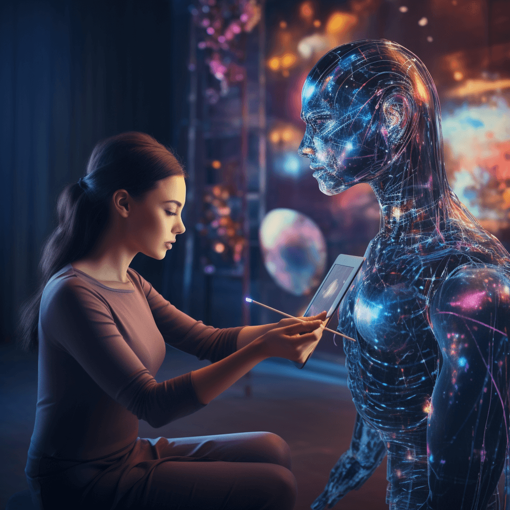 Woman with ai robot